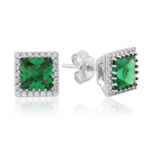 Load image into Gallery viewer, Square Cut Emerald Coloured Earrings