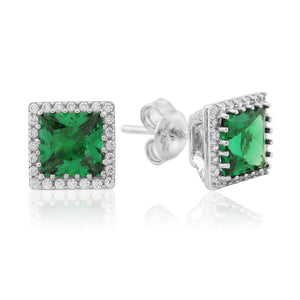 Square Cut Emerald Coloured Earrings