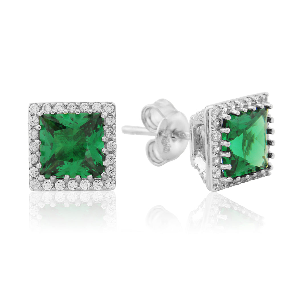 Square Cut Emerald Coloured Earrings