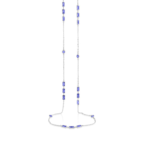 Long Sapphire Coloured Drop Necklace