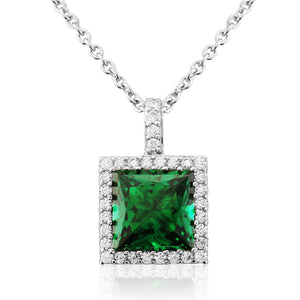 Square Cut Emerald Coloured Pendant