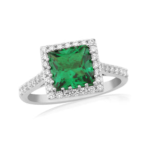Square Cut Emerald Coloured Ring