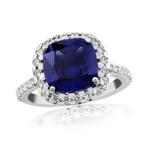 Sapphire Blue Coloured Cushion Ring