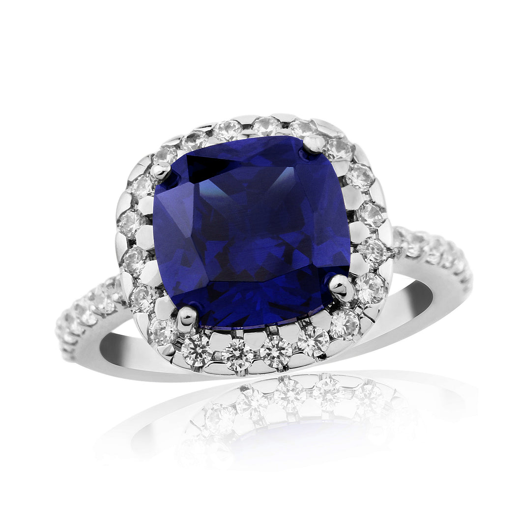 Sapphire Blue Coloured Cushion Ring