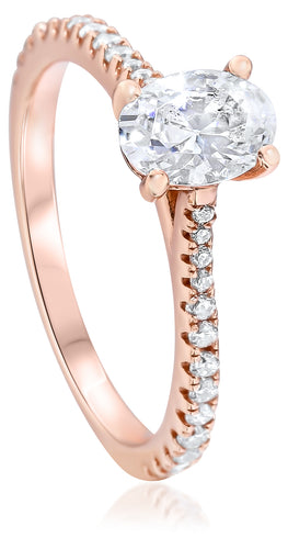 Rose Gold Toned Oval Solitaire Stone Ring